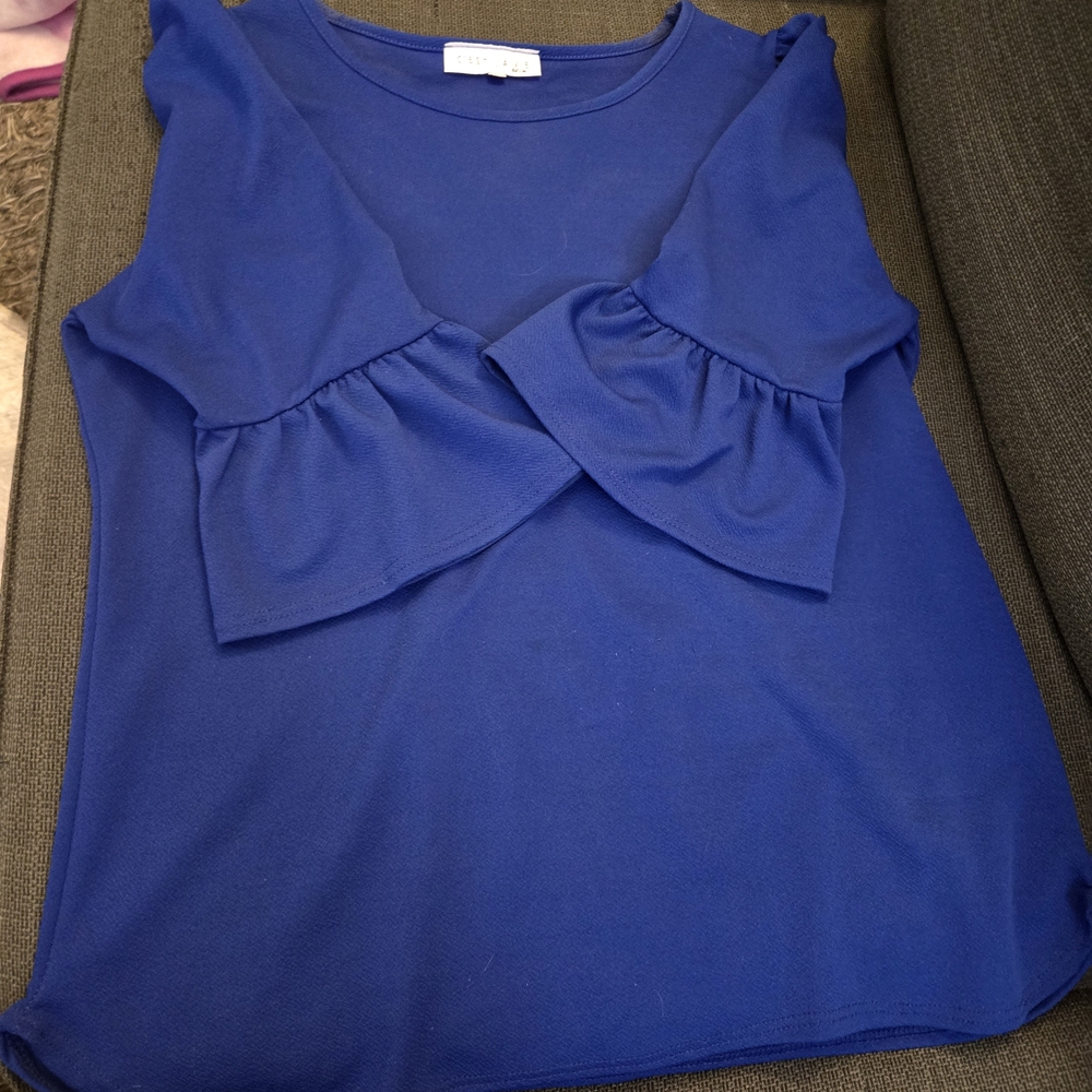 Chic Royal Blue Ruffle Sleeve Blouse